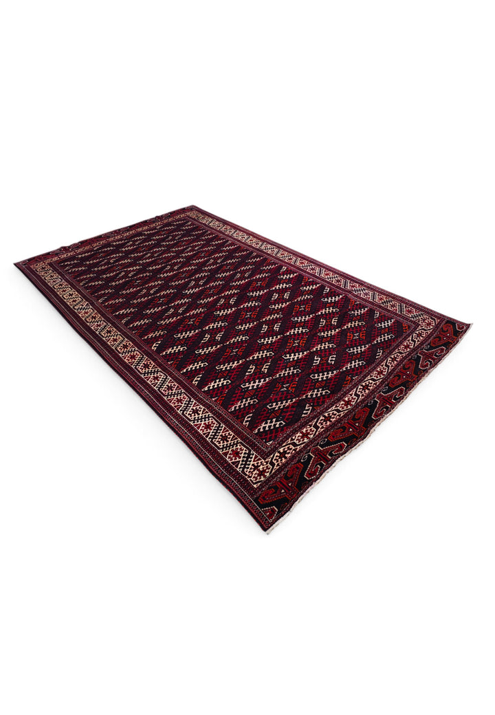 Aubergine and Ivory Turkmen Panel, Hand-Knotted Wool Rug