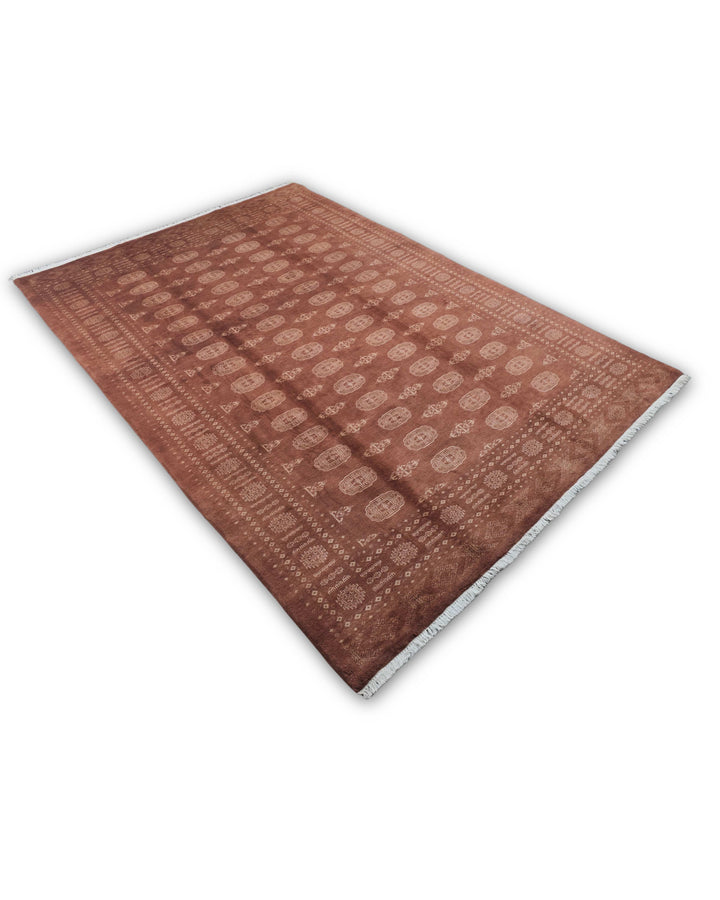 Chestnut Brown Turkmen Gül Bokhara Rug, Hand-Knotted Pakistani Wool