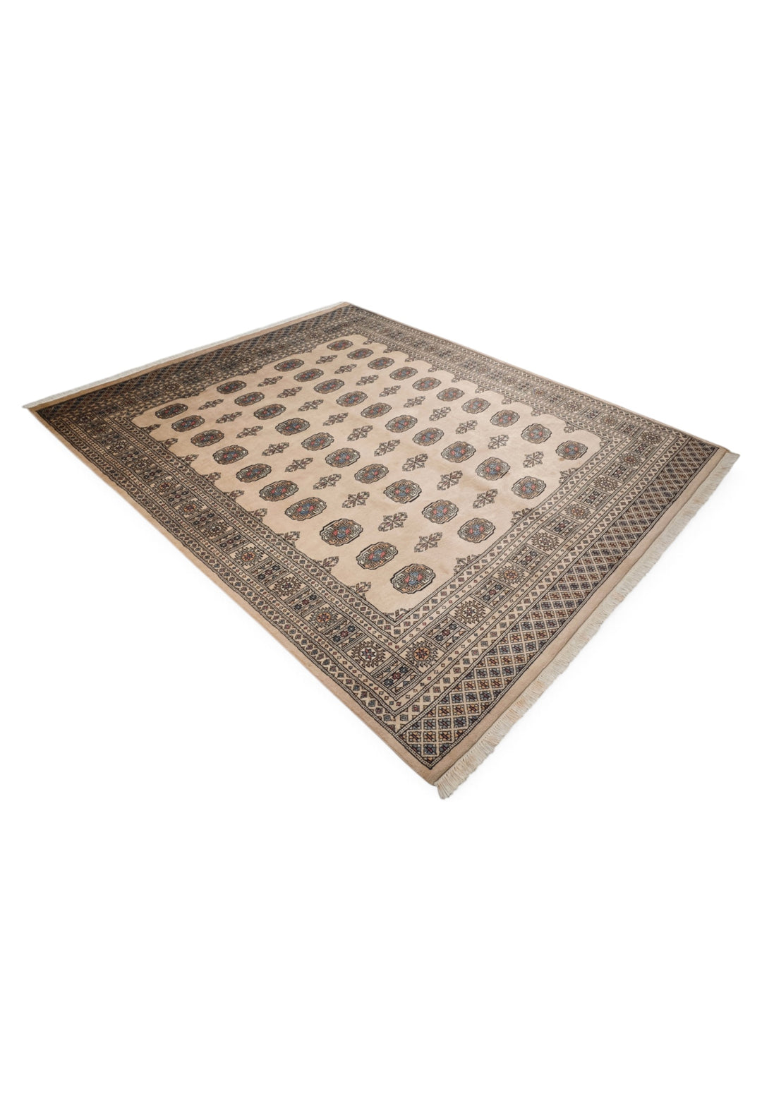 Sand Beige Turkmen Gül Bokhara, Hand-Knotted Wool Rug