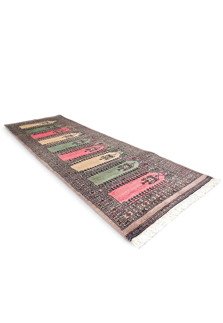 Taupe and Pink Three-Colour Saf, Hand-Knotted Wool Rug