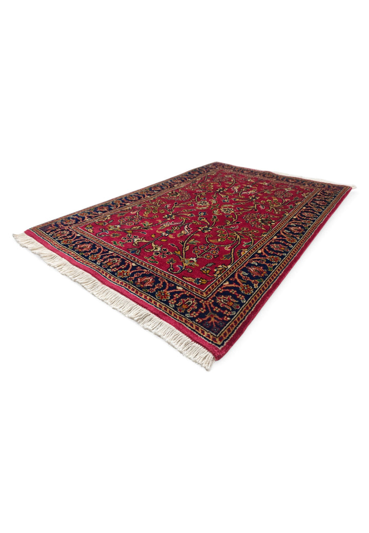 Oxblood and Navy Hereke Floral, Hand-Knotted Wool Rug