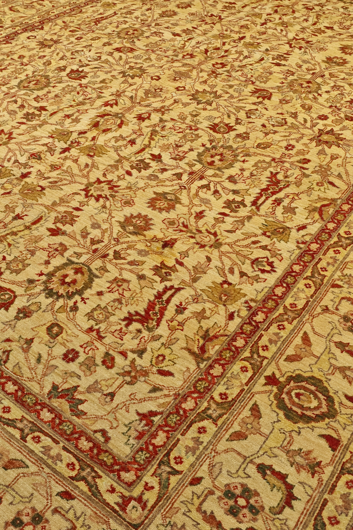 Gold and Red Floral Vine, Hand-Knotted Wool Rug