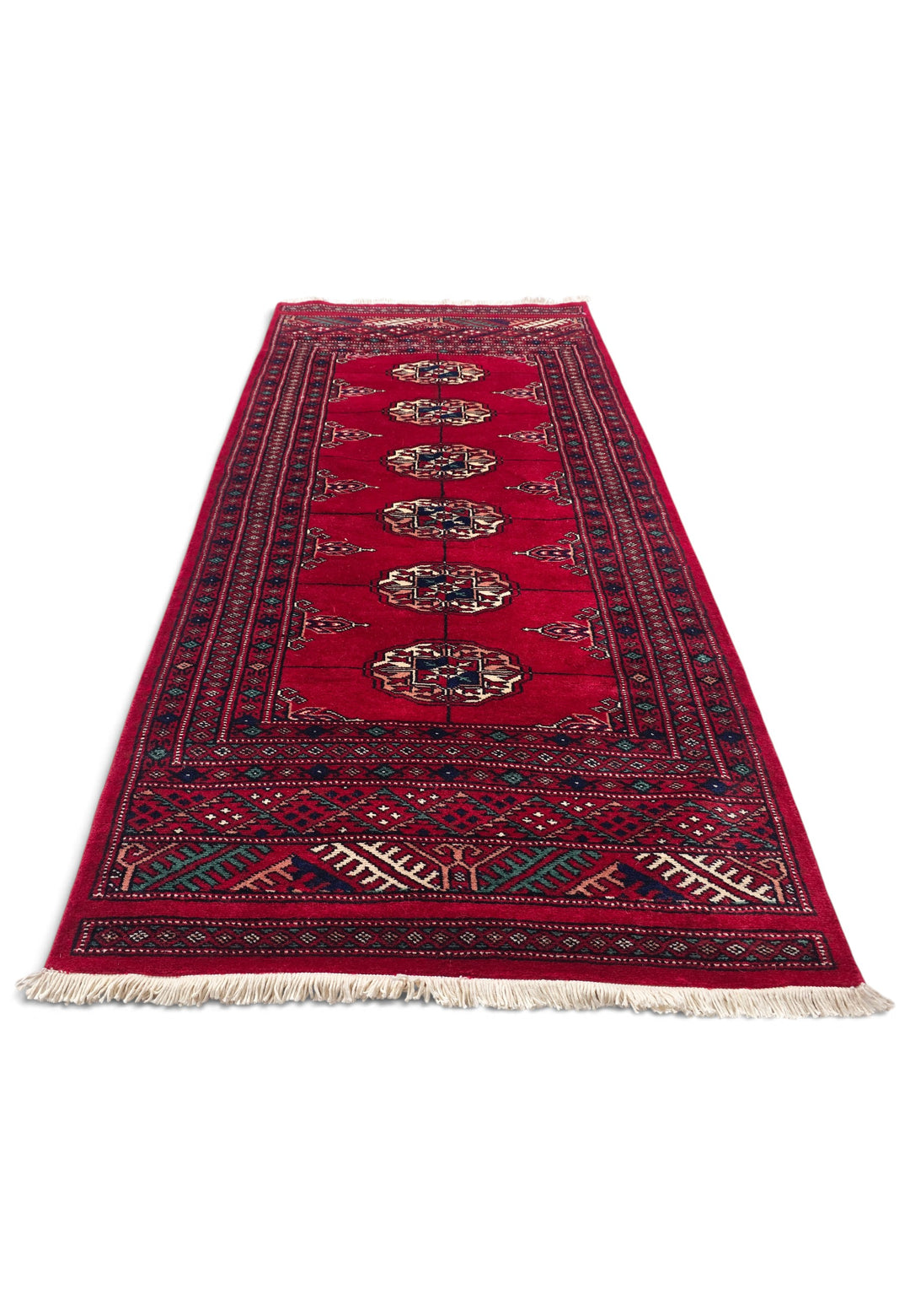 Madder Red and Ivory Turkmen Gül Bokhara, Hand-Knotted Wool Rug