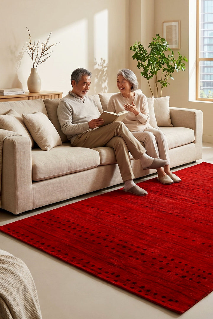 Red Gabbeh, Hand-Knotted Afghan Wool Rug
