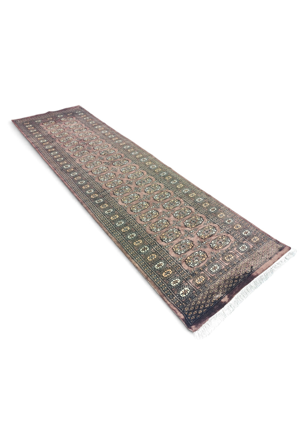 Taupe and Cream Turkmen Gül Bokhara, Hand-Knotted Wool Rug
