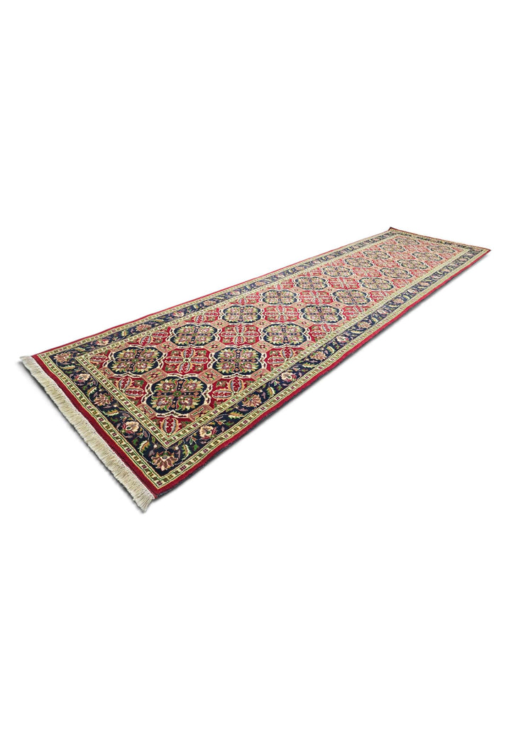 Red and Green Khal Mohammadi Runner, Hand-Knotted Wool