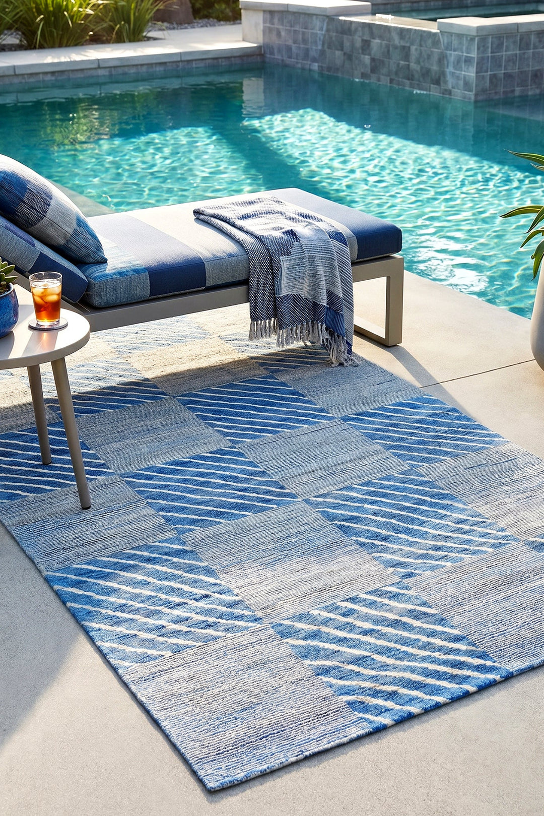 Coastal Check Gabbeh, Hand-Knotted Afghan Wool Rug