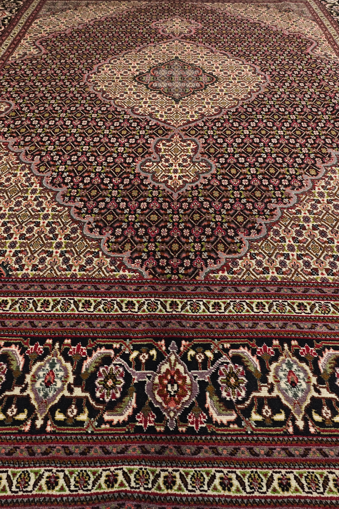 Burgundy Mahi Medallion Persian Tabriz, Hand-Knotted Wool Rug