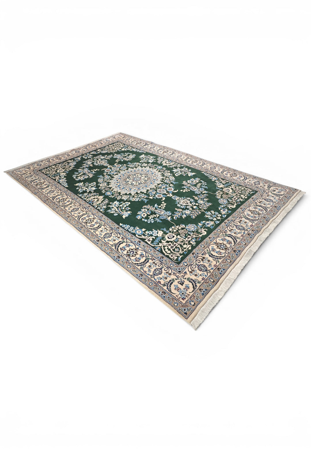 Forest-Green Medallion Persian Nain, Hand-Knotted Wool Rug