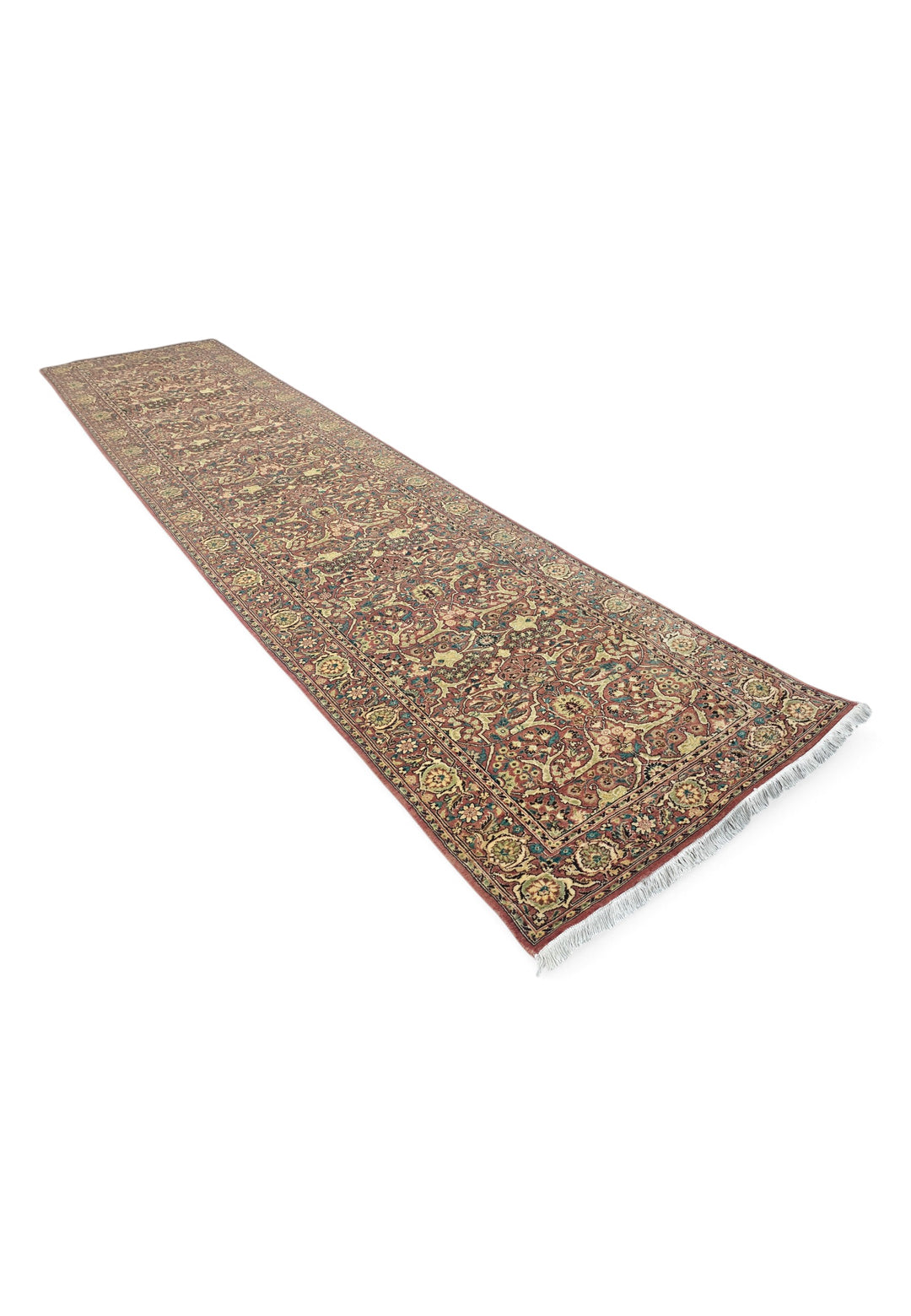 Brick Red and Cream All-Over Shah Abbasi, Hand-Knotted Wool Rug