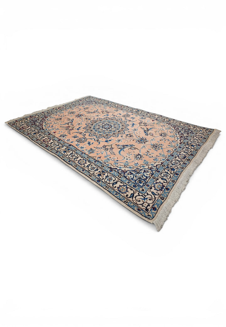 Peach Medallion Persian Nain, Hand-Knotted Wool Rug