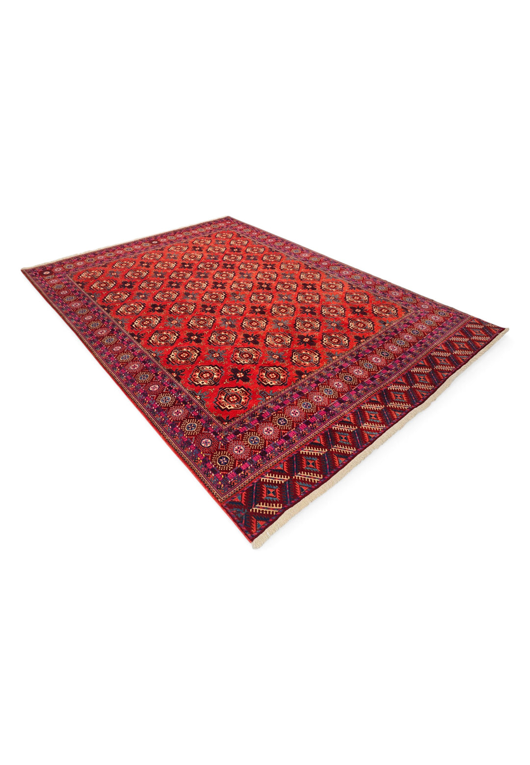 Brick Red Turkmen Gül Rug, Hand-Knotted Sherwan