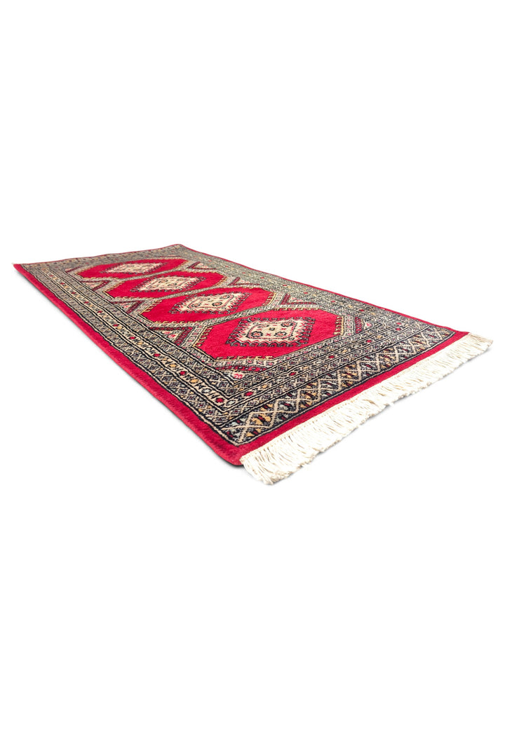 Ruby Red and Ivory Diamond Gül Jaldar Rug, Hand-Knotted Wool
