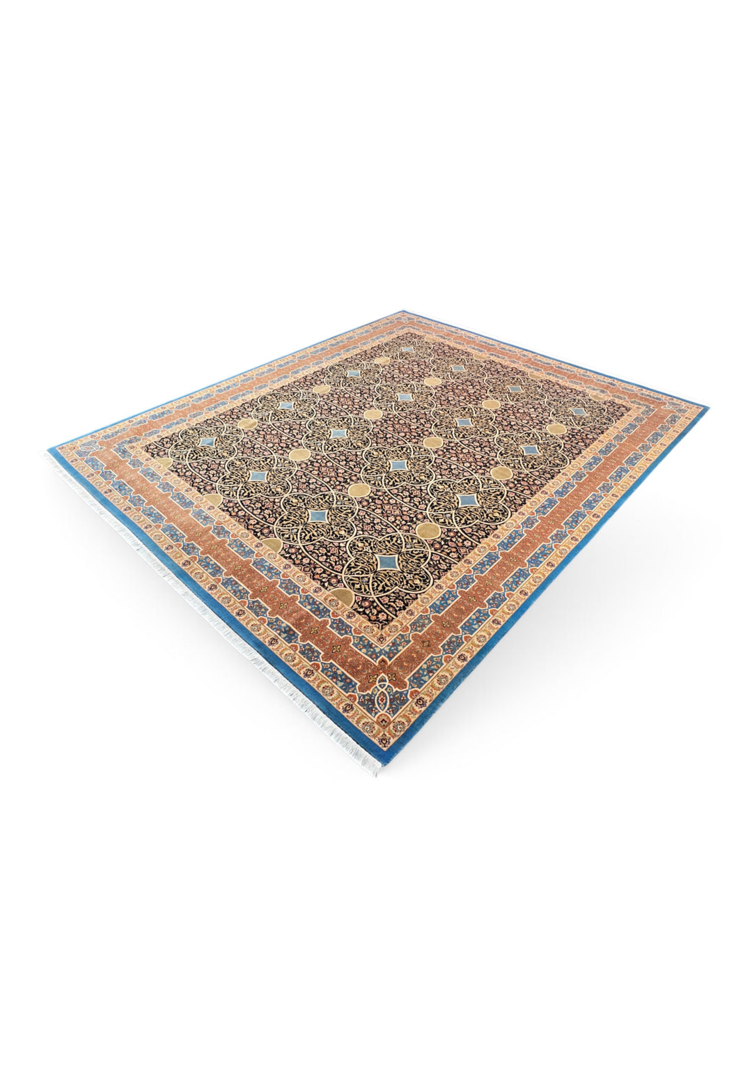 Espresso and Peach Circle Lattice, Hand-Knotted Wool Rug