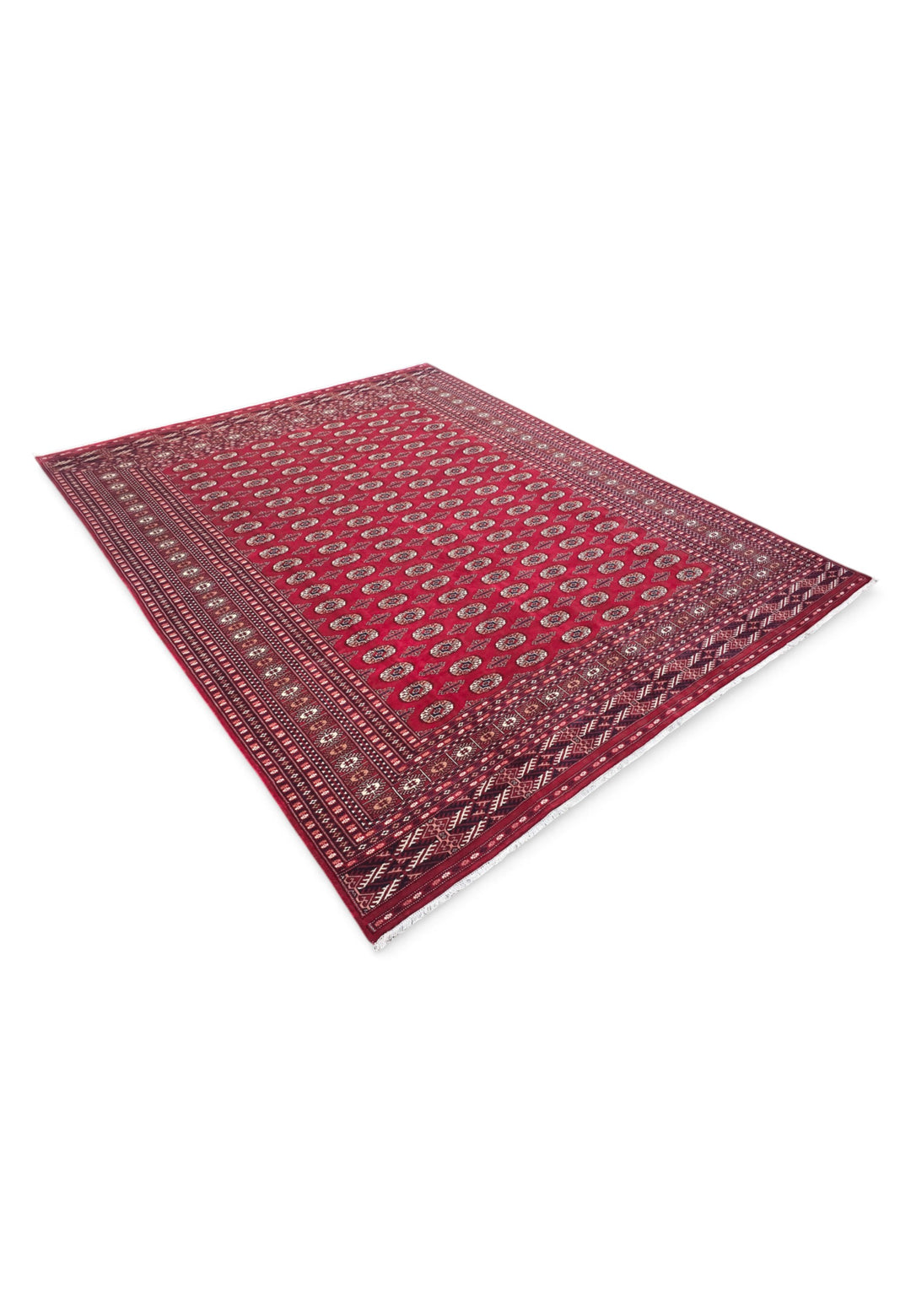 Ruby Red Turkmen Gül Bokhara, Hand-Knotted Wool Rug