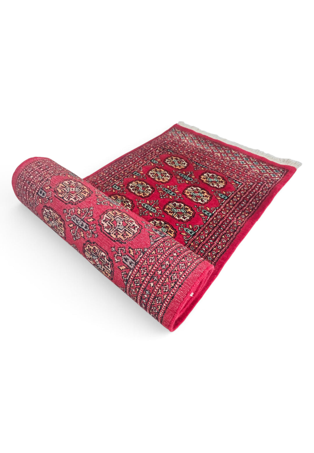 Wine Red Turkmen Gül Bokhara Rug, Hand-Knotted Wool