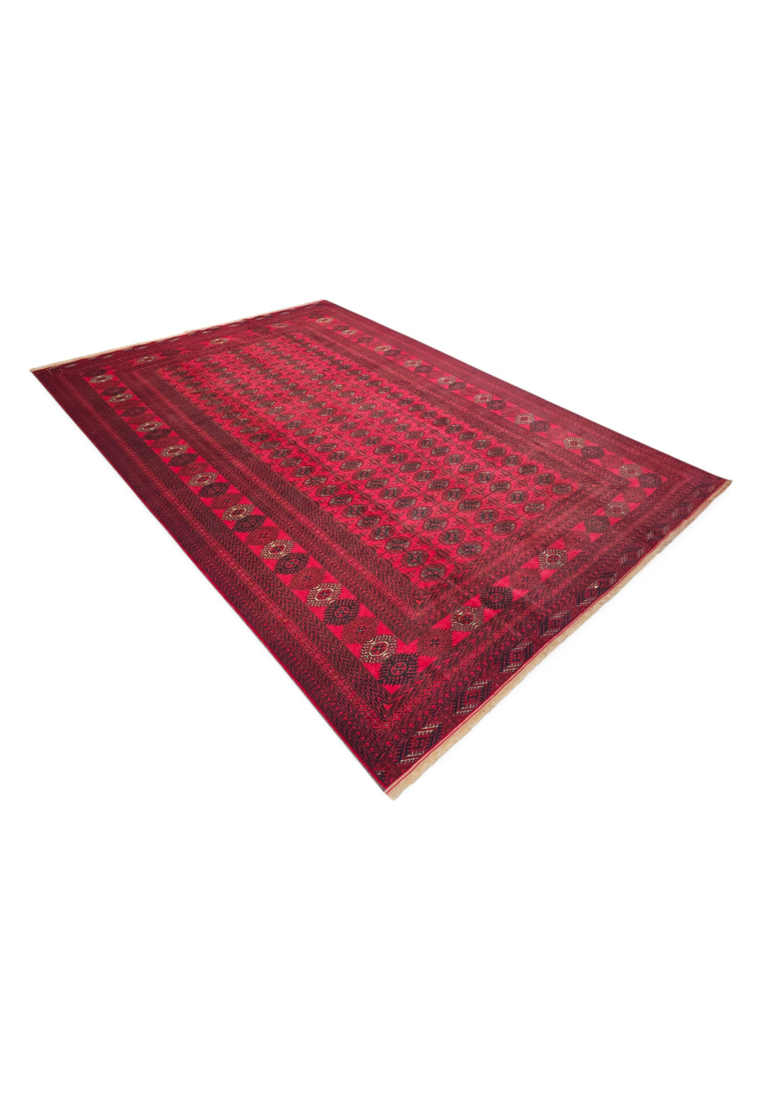 Bright Red Turkmen Gül Rug, Hand-Knotted Wool
