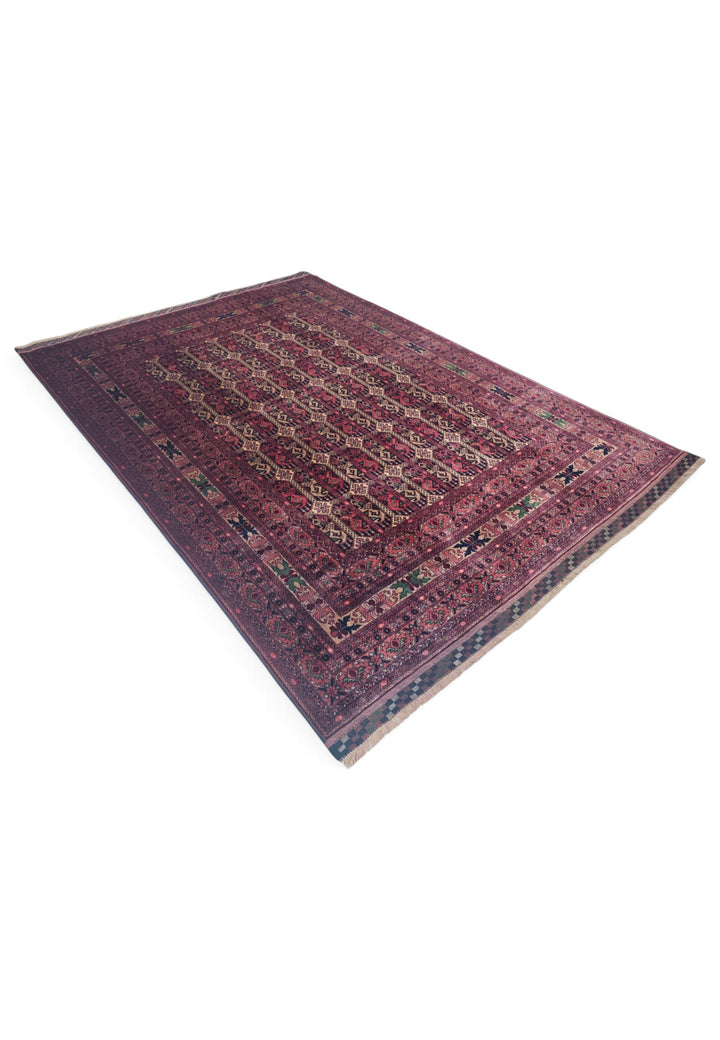 Deep Wine Red Turkmen Compartment Gül Khan Muhammadi Rug, Hand-Knotted Wool