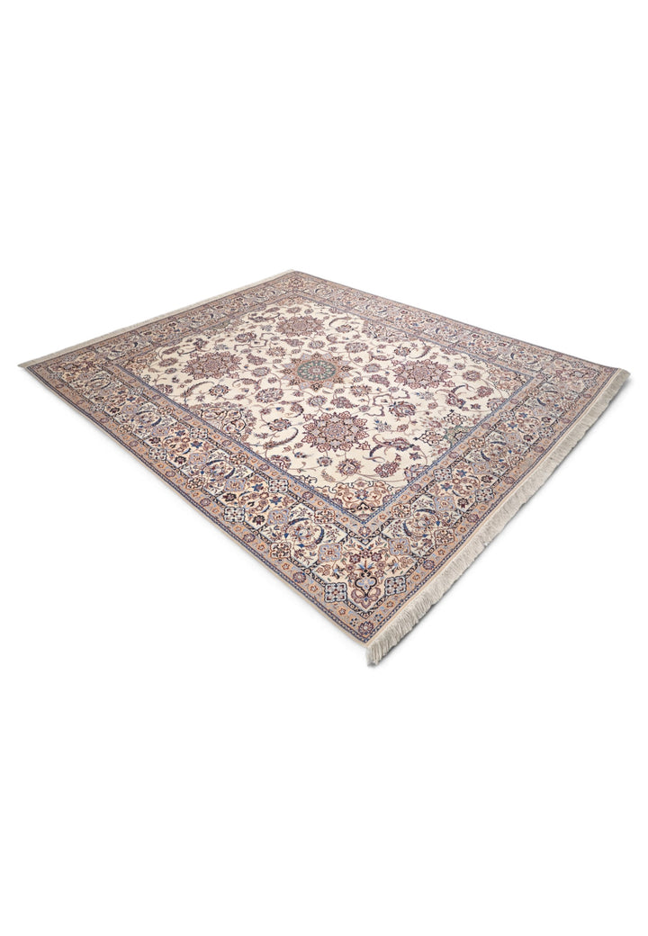 Ivory and Beige Five Medallion Nain, Hand-Knotted Wool Rug