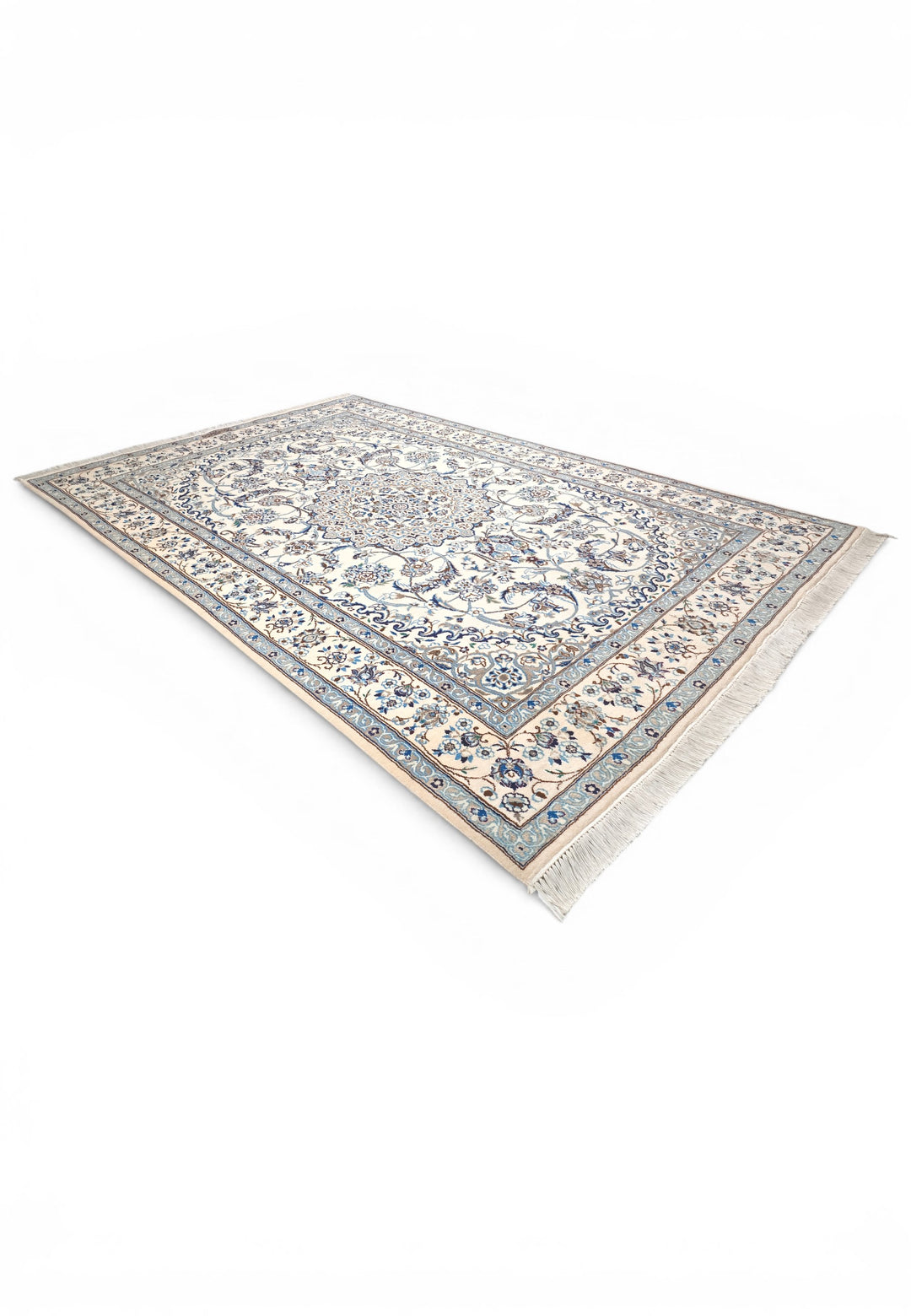 Ivory &amp; Blue Medallion Persian Nain, Hand-Knotted Wool Rug