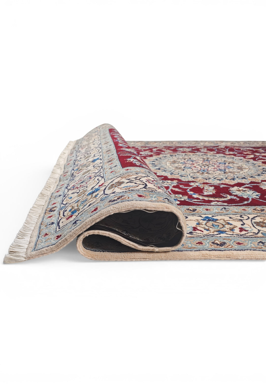 Wine-Red Medallion Persian Nain, Hand-Knotted Wool Rug