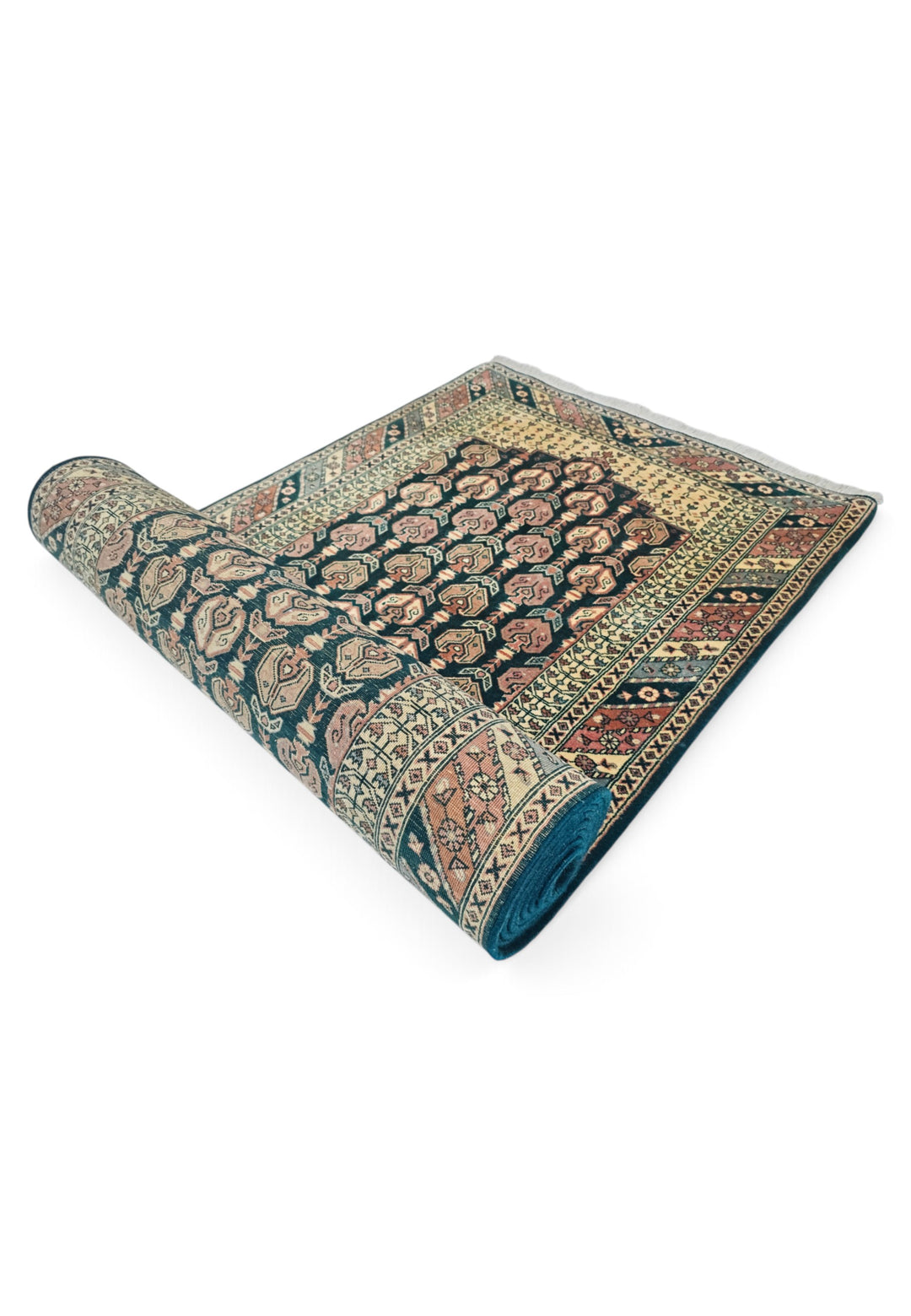 Navy and Dusty Rose Hereke Floral, Hand-Knotted Wool Rug