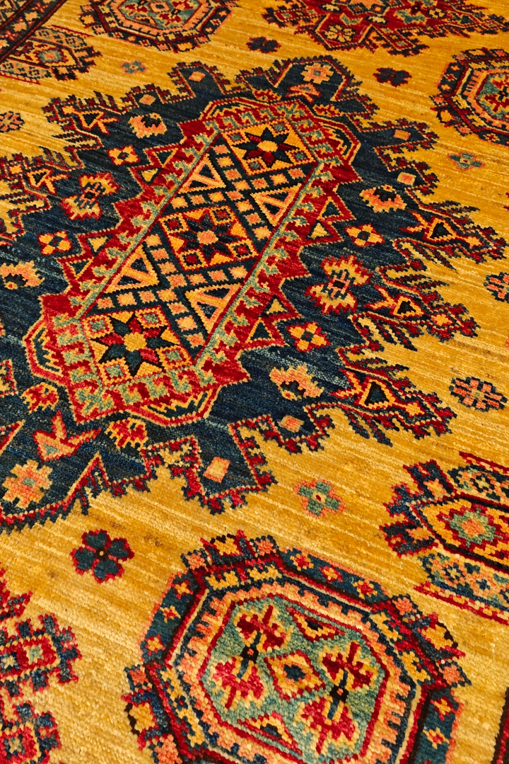 Marigold Tribal Medallion Rug, Hand-Knotted Afghani Sherwan