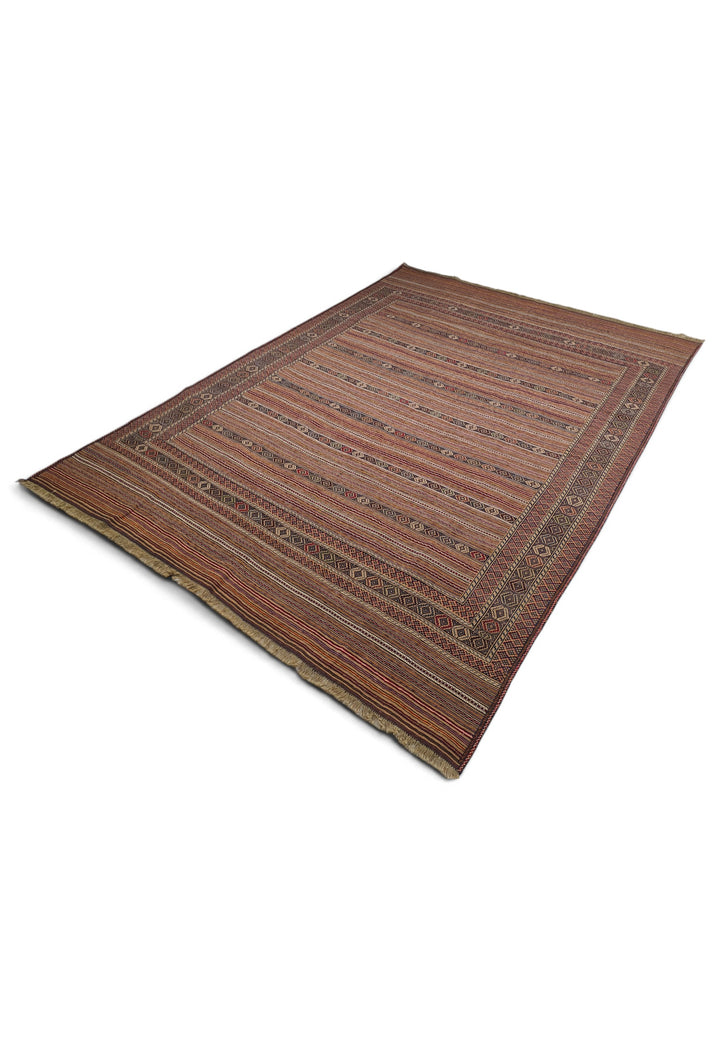 Taupe and Cream Banded Kilim, Hand-Woven Wool