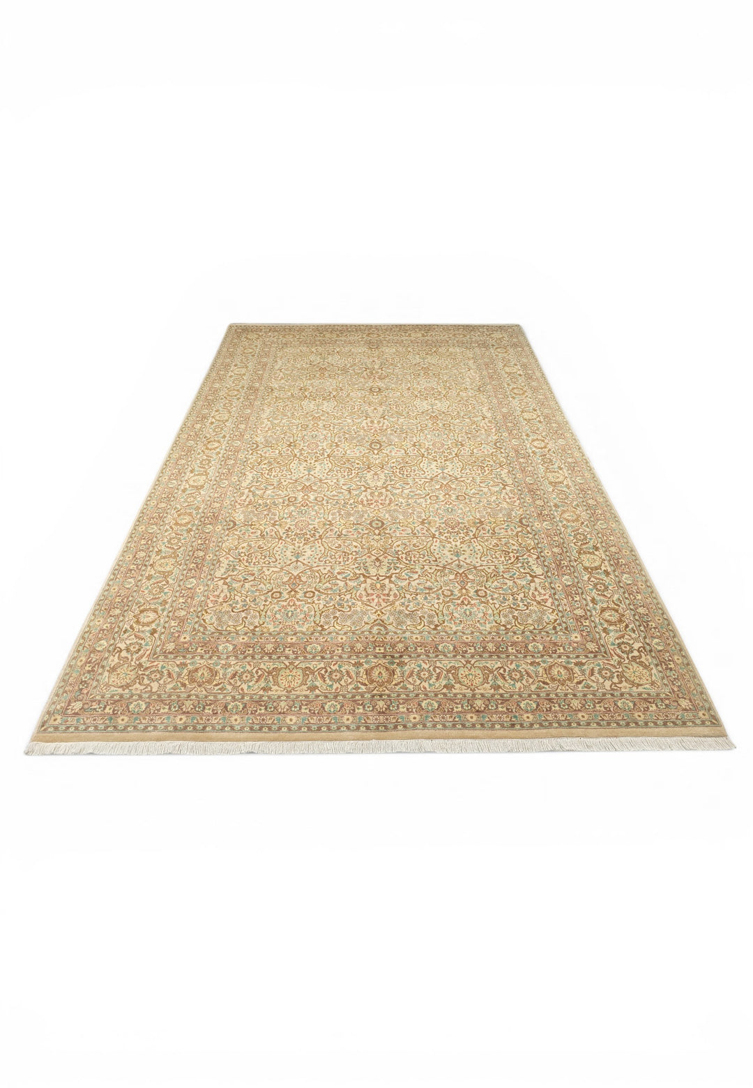 Cream and Brown Afshan Shah Abbasi, Hand-Knotted Pakistani Wool Rug