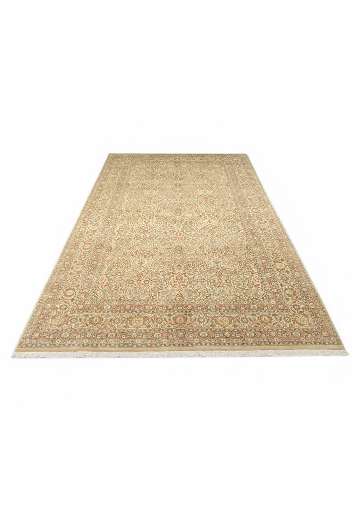 Cream and Brown Afshan Shah Abbasi, Hand-Knotted Pakistani Wool Rug