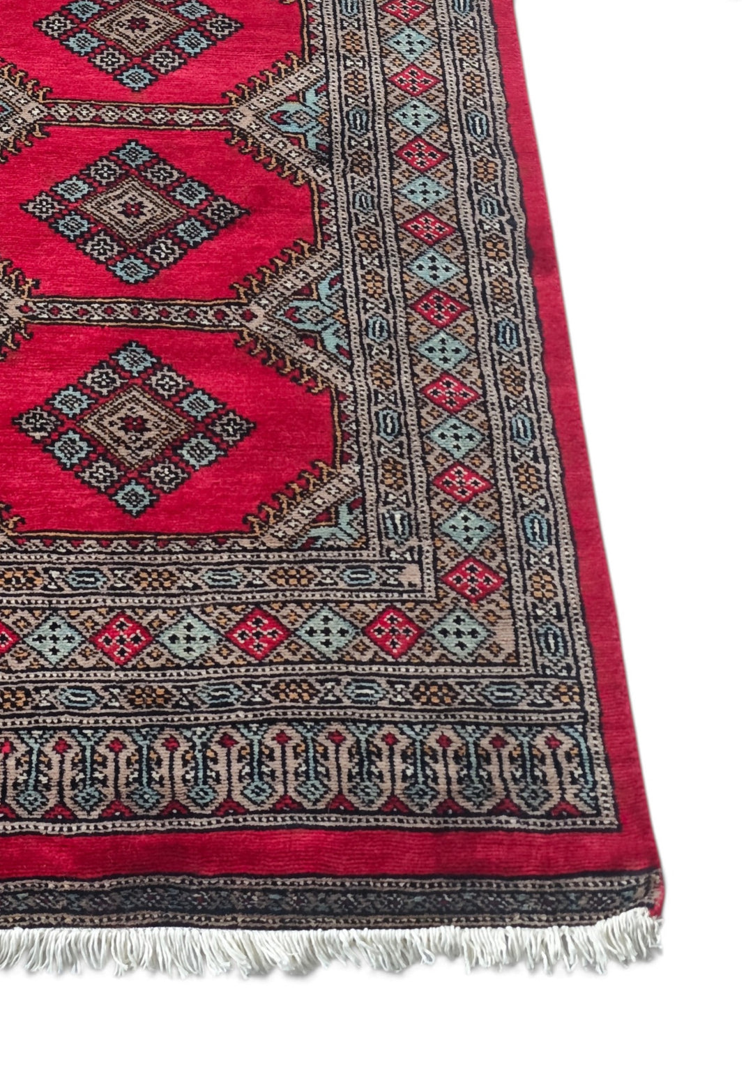 Crimson and Taupe Compartment Medallion, Hand-Knotted Wool Rug