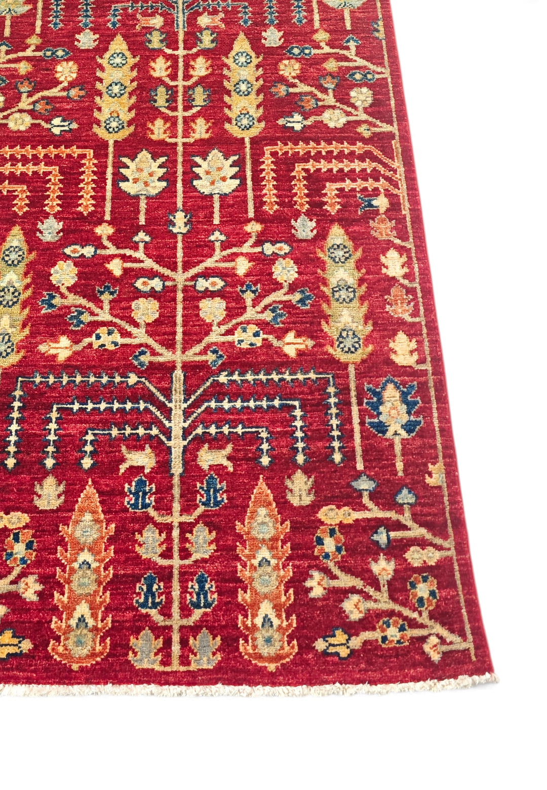 Red and Cream Willow Tree Ghazni, Hand-Knotted Wool Rug