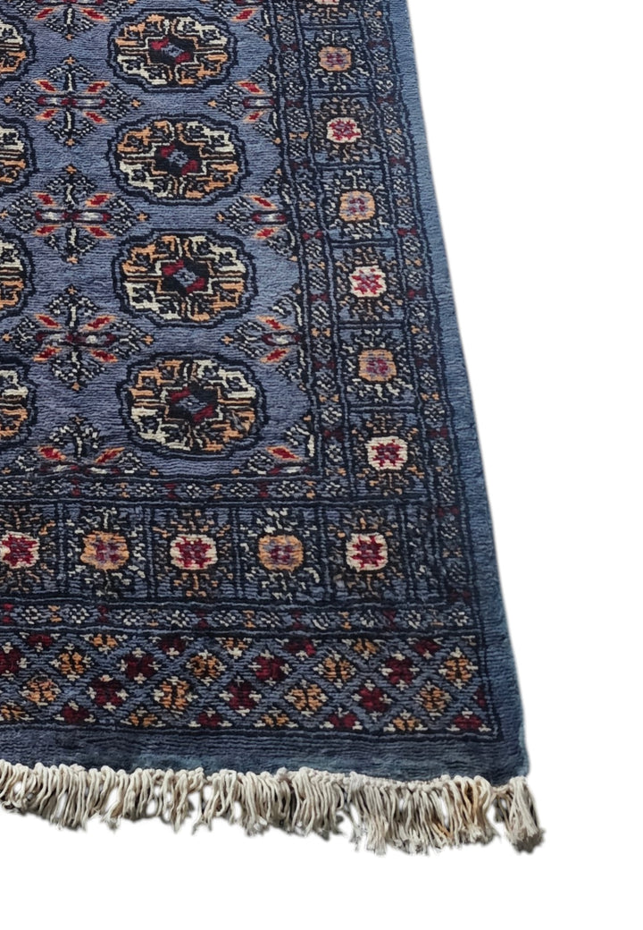 Slate Blue and Camel Turkmen Gül Bokhara, Hand-Knotted Wool Rug