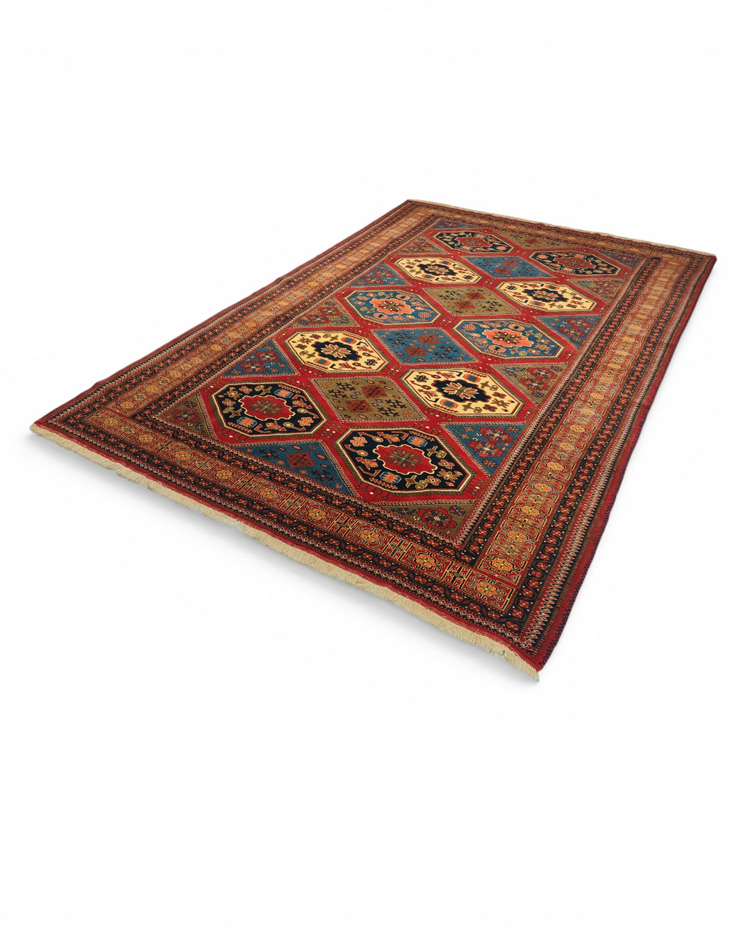 Burgundy &amp; Gold Compartment Rug, Hand-Knotted Afghani Sherwan