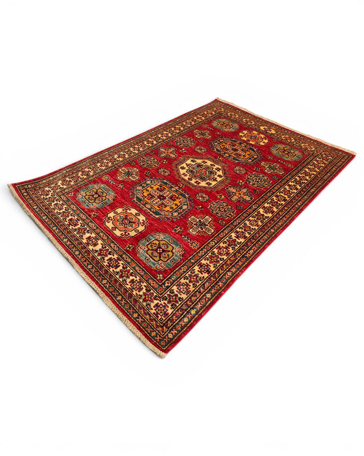 Red &amp; Teal Tribal Kazak Rug, Hand-Knotted Afghan Wool