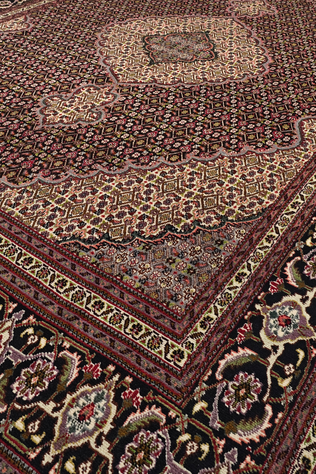Burgundy Mahi Medallion Persian Tabriz, Hand-Knotted Wool Rug