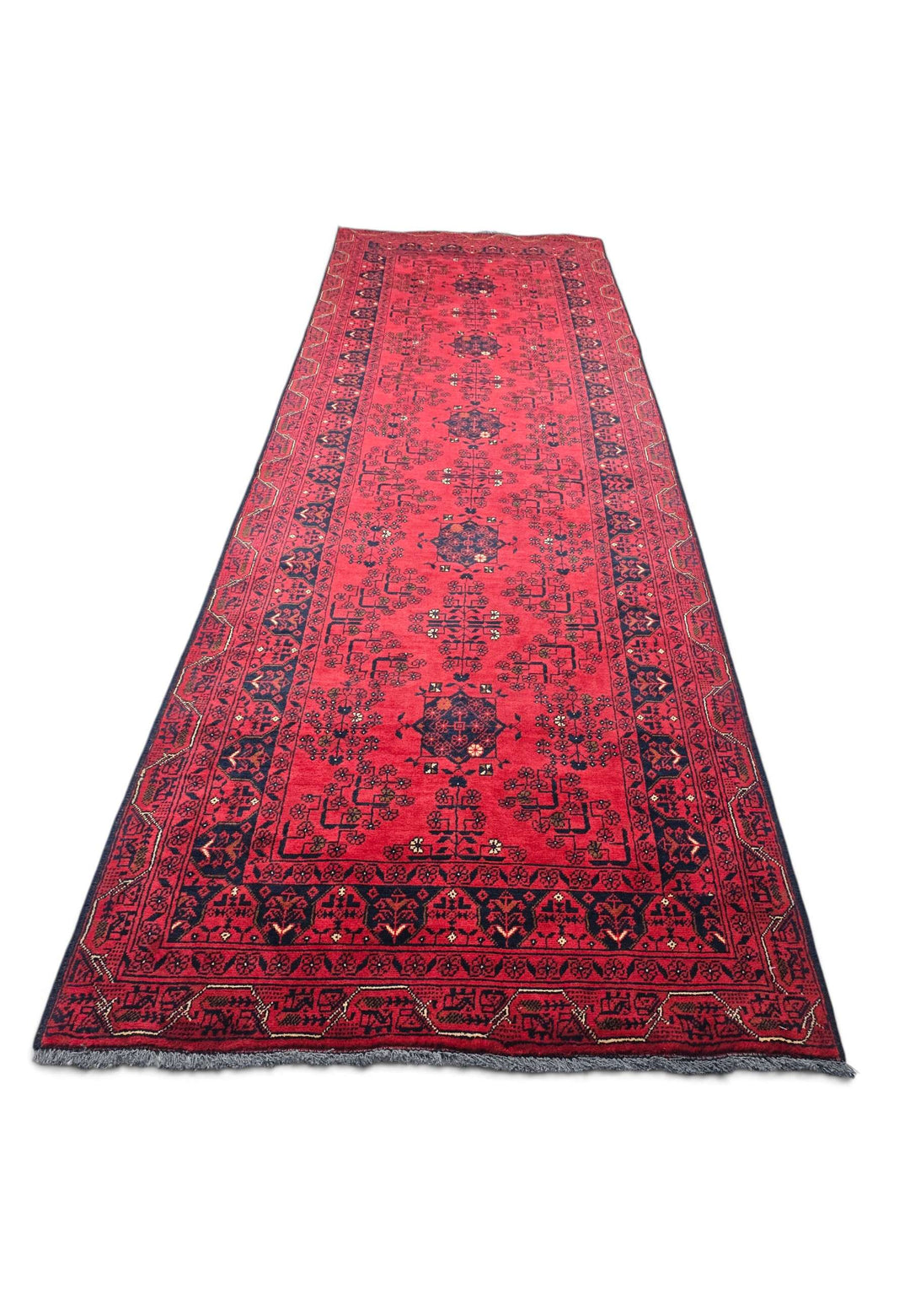 Bright Red and Navy Khal Mohammadi Runner, Hand-Knotted Wool