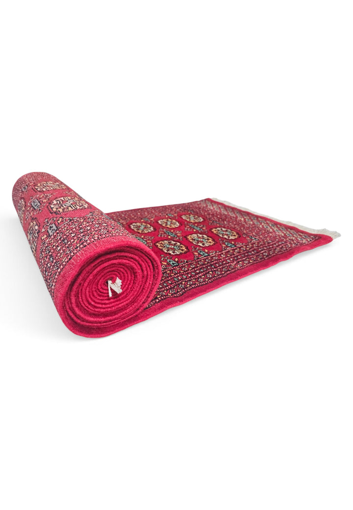 Wine Red Turkmen Gül Bokhara Rug, Hand-Knotted Wool
