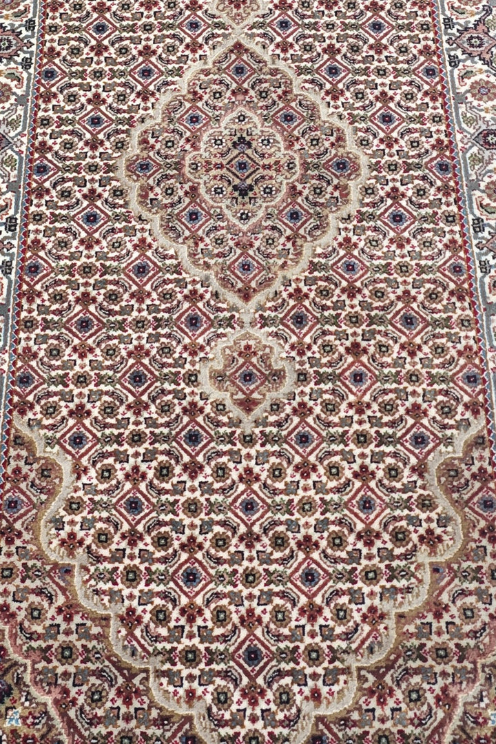 Ivory and Grey Mahi Medallion Tabriz, Hand-Knotted Wool Rug