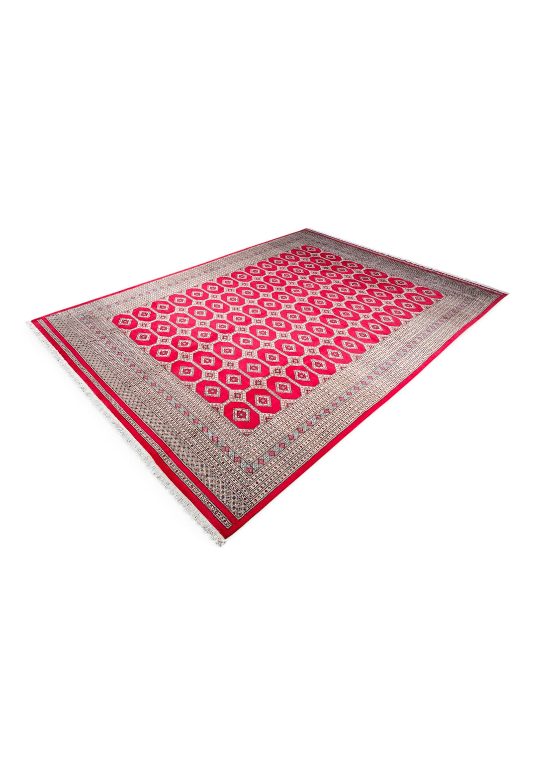 Ruby Red Diamond Lattice Bokhara, Hand-Knotted Wool Rug
