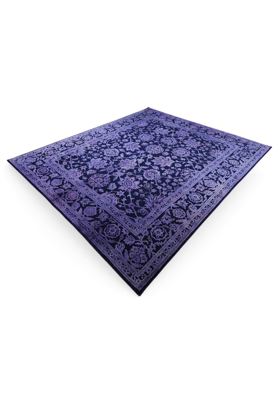 Violet Overdyed Floral Ghazni, Hand-Knotted Wool Rug