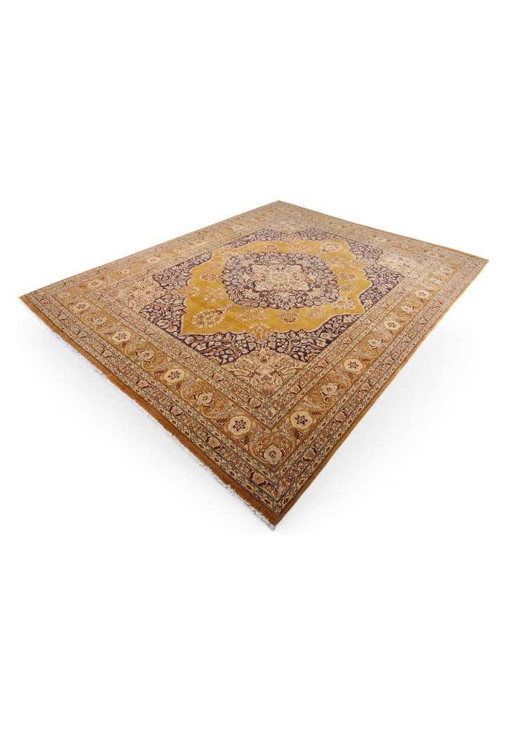 Amber and Mahogany Medallion Chobi, Hand-Knotted Wool Rug