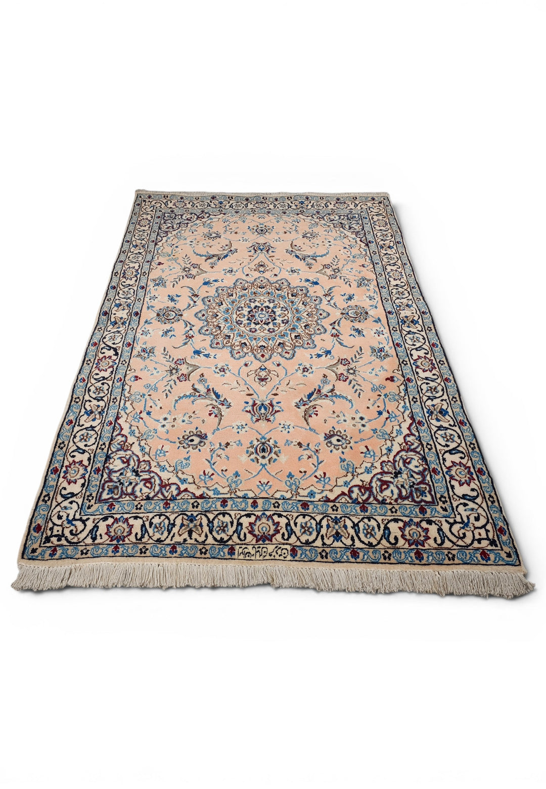 Peach Medallion Persian Nain, Hand-Knotted Wool Rug