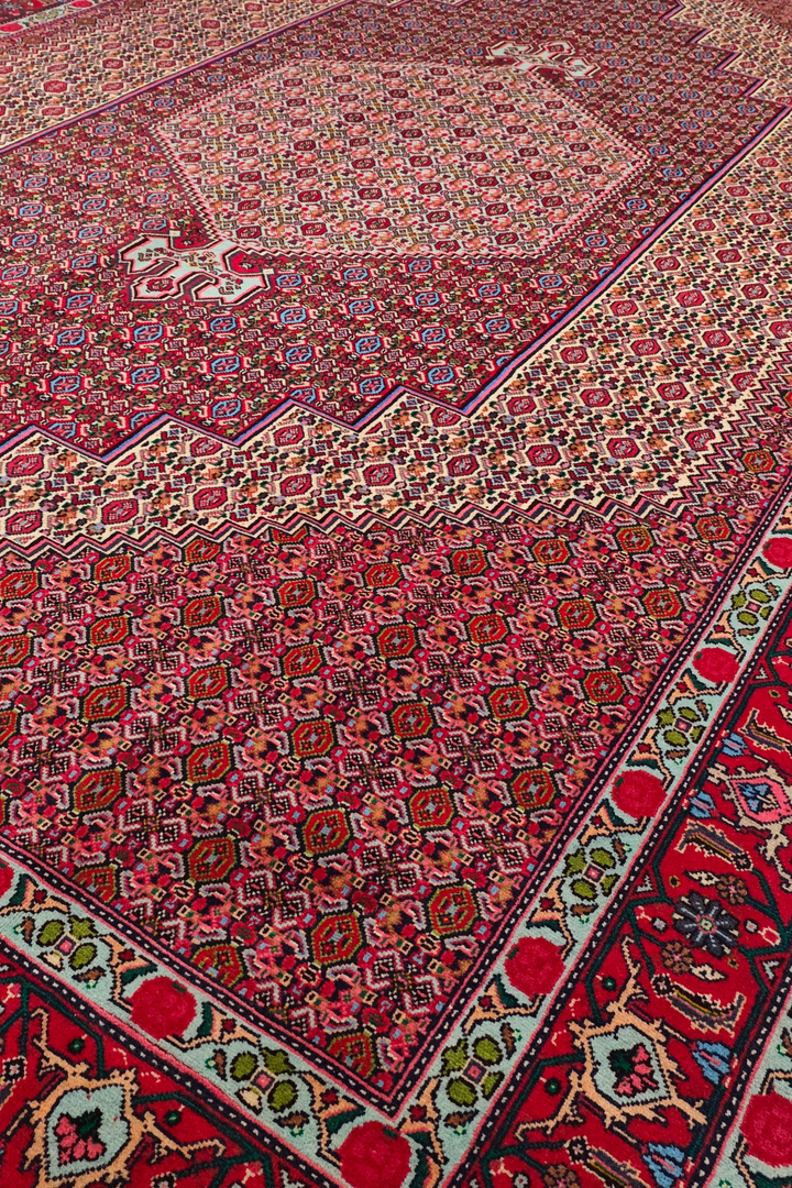 Red Mahi Medallion Persian Tabriz, Hand-Knotted Wool Rug