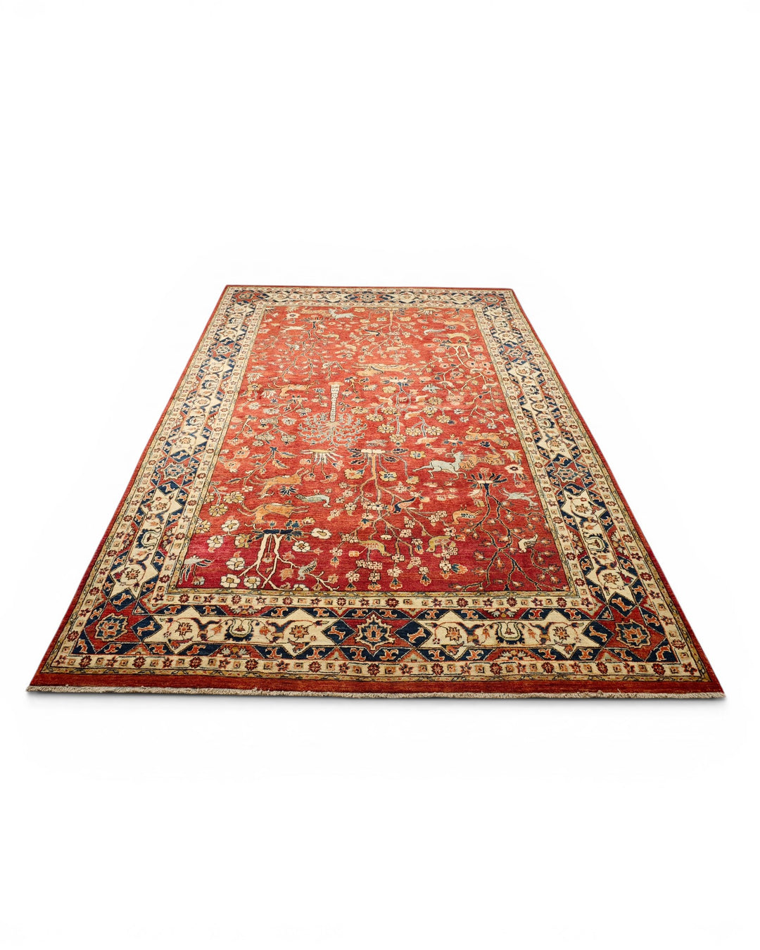 Red Shikargah Hunting Ghazni, Hand-Knotted Afghan Wool Rug