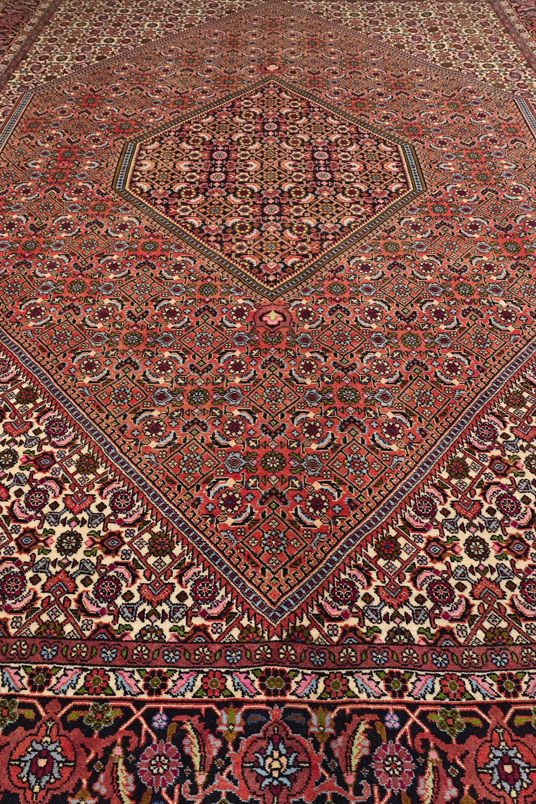 Rose Herati Medallion Persian Bijar, Hand-Knotted Wool Rug