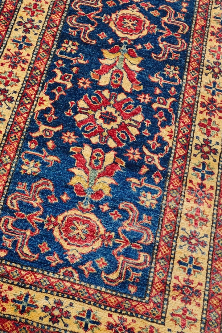 Navy and Gold All-Over Floral Rug, Hand-Knotted Sherwan