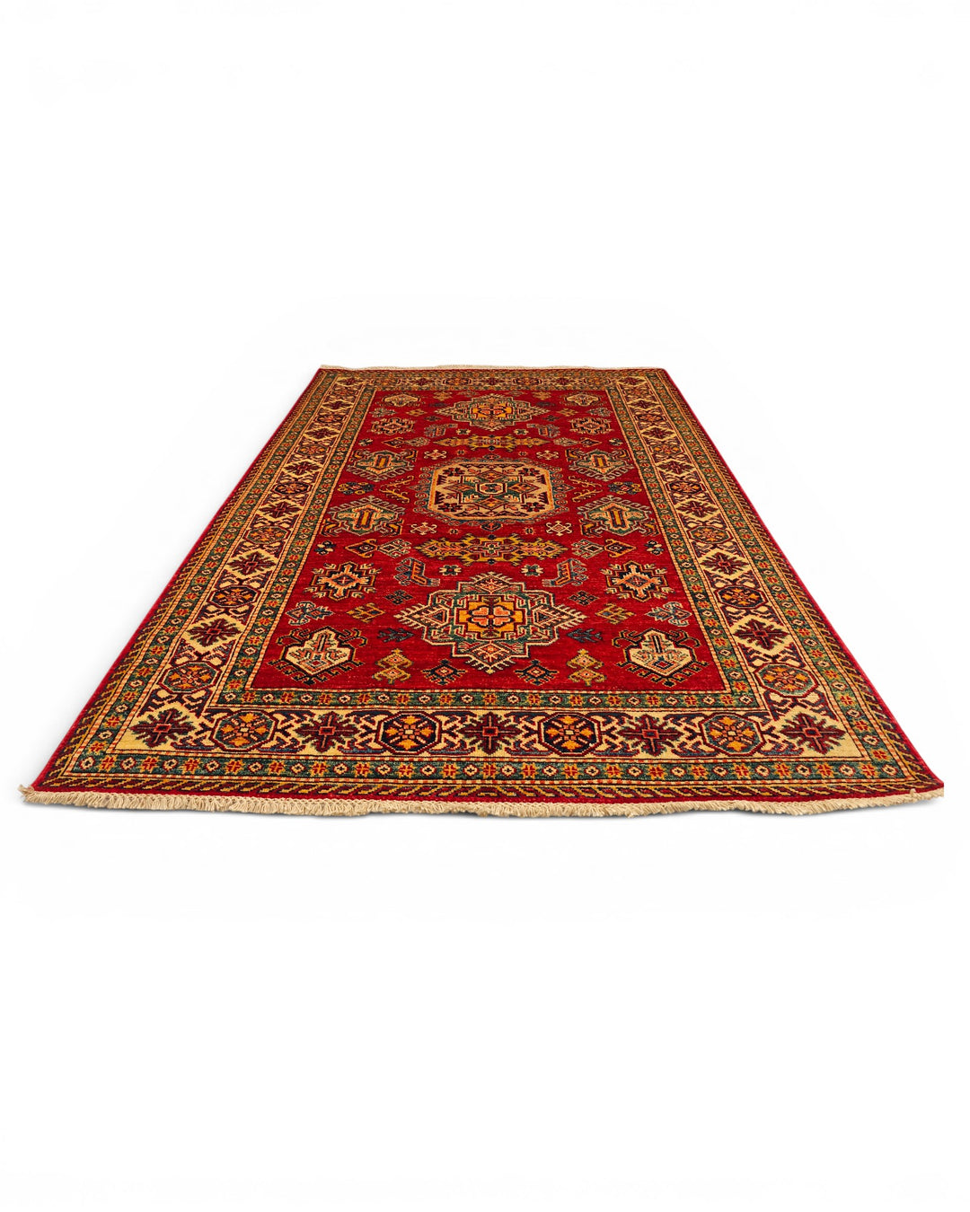 Red &amp; Gold Gül Kazak Rug, Hand-Knotted Afghan Wool