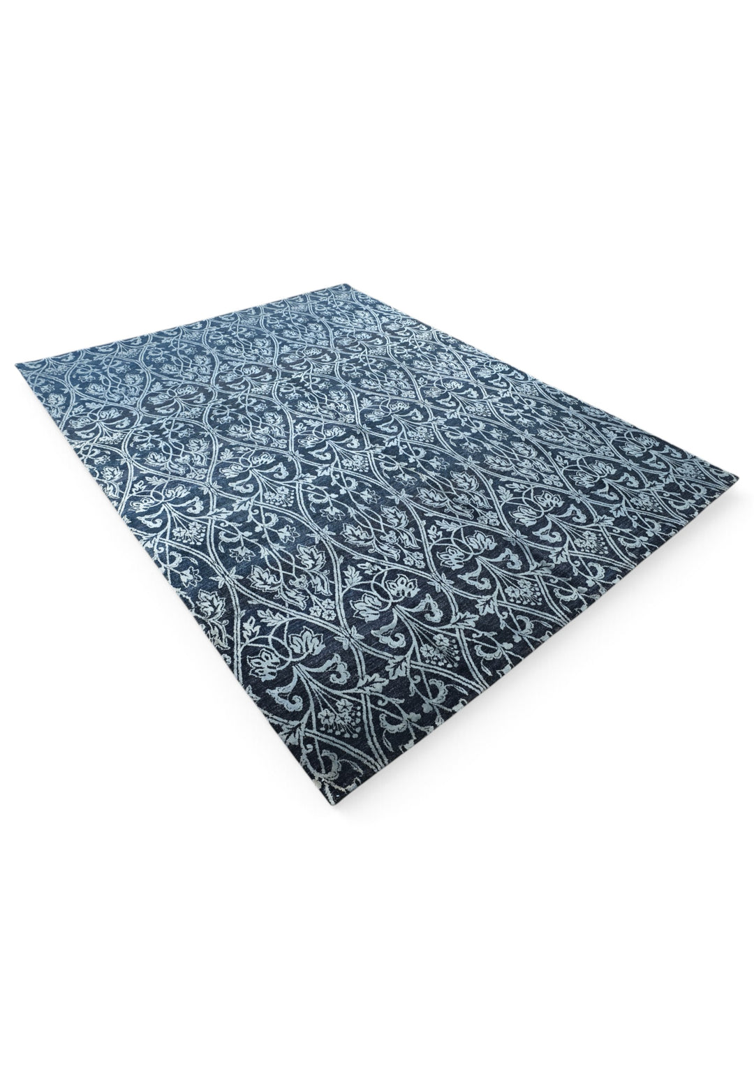 Indigo Trellis Ghazni, Hand-Knotted Wool and Silk Rug