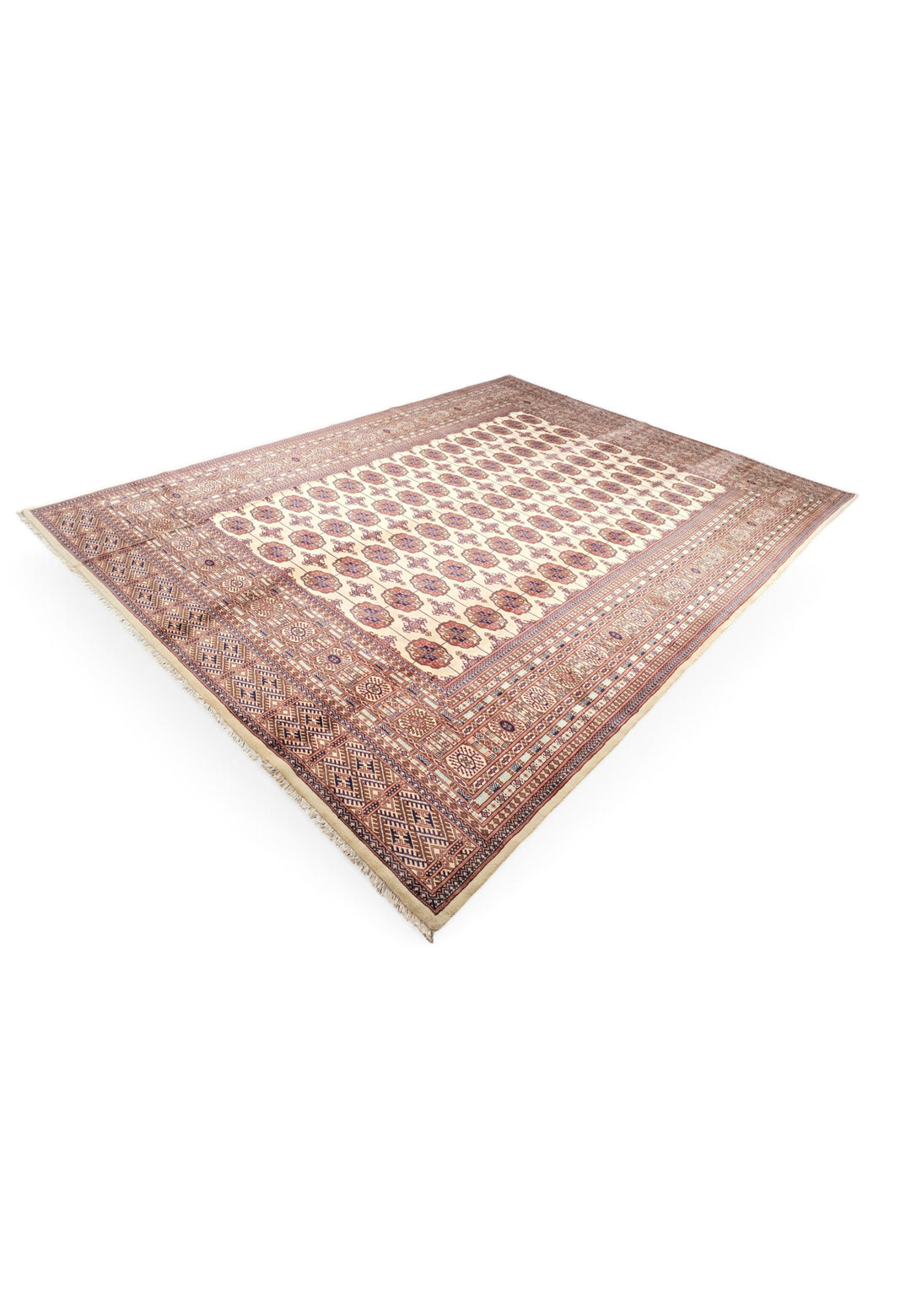 Ivory and Chestnut Turkmen Gül Bokhara, Hand-Knotted Sherwan